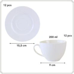 OTIX Koffiekopjes Met Oor En Schotel Set Van 12 200ml Wit Porselein... -Luxe Servieswinkel b495a7f6f4c148a9b12da88ad4830a28
