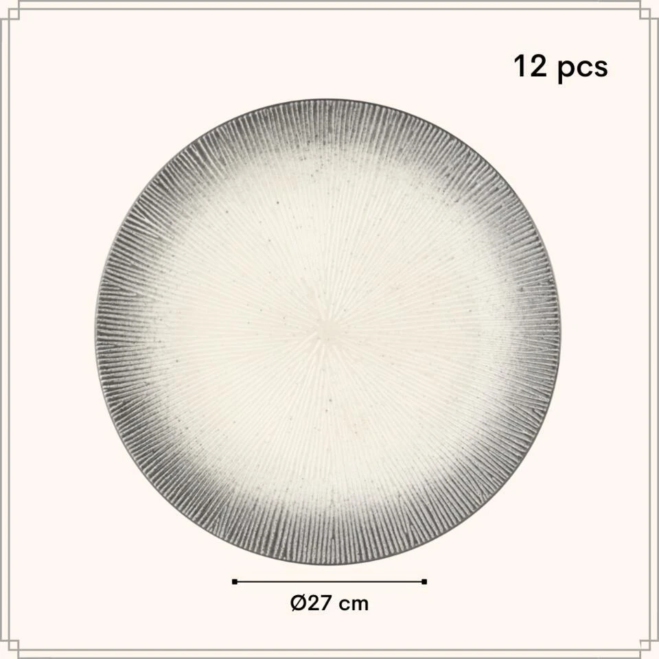 OTIX Diner Bordenset 12 Persoons Zwart Taupe 27cm Keramiek TULIP 6 OTIX Diner Bordenset 12 Persoons Zwart Taupe 27cm Keramiek TULIP - Afbeelding 6