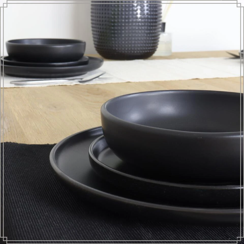 OTIX Dinerborden Bordenset 12 Persoons Zwart 27cm Keramiek WILLOW 3 OTIX Dinerborden Bordenset 12 Persoons Zwart 27cm Keramiek WILLOW - Afbeelding 3