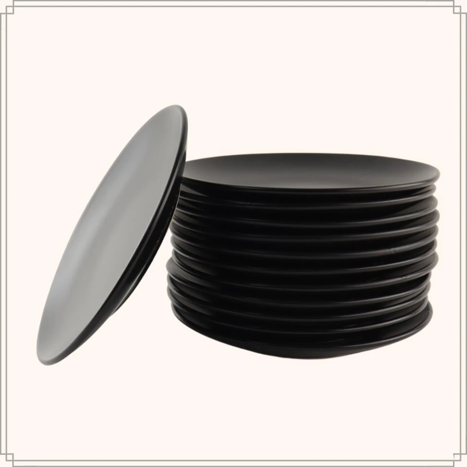 OTIX Ontbijtborden Bordenset Van 12 Stuks 21cm Zwart Aardewerk IVY 2 OTIX Ontbijtborden Bordenset Van 12 Stuks 21cm Zwart Aardewerk IVY - Afbeelding 2