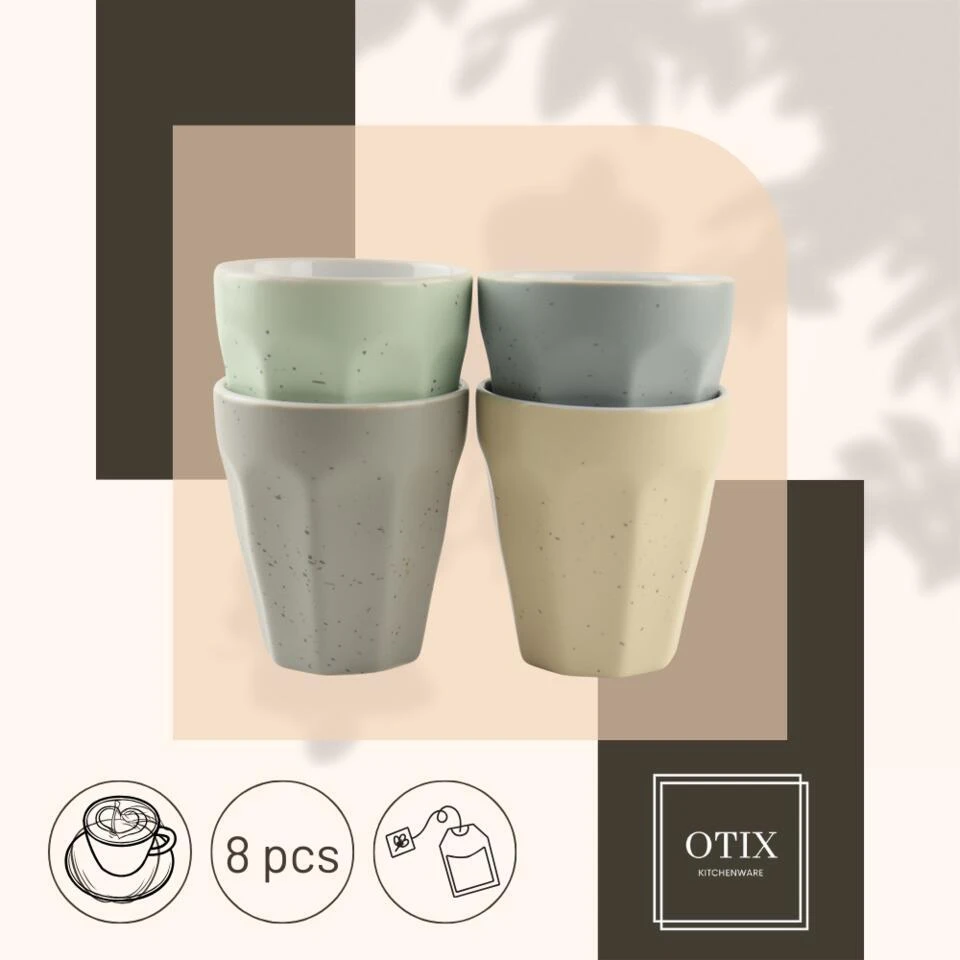 OTIX Koffie Kopjes 8 Stuks 250 Ml Zonder Oor Koffietassen Porselein 8 OTIX Koffie Kopjes 8 Stuks 250 Ml Zonder Oor Koffietassen Porselein - Afbeelding 8