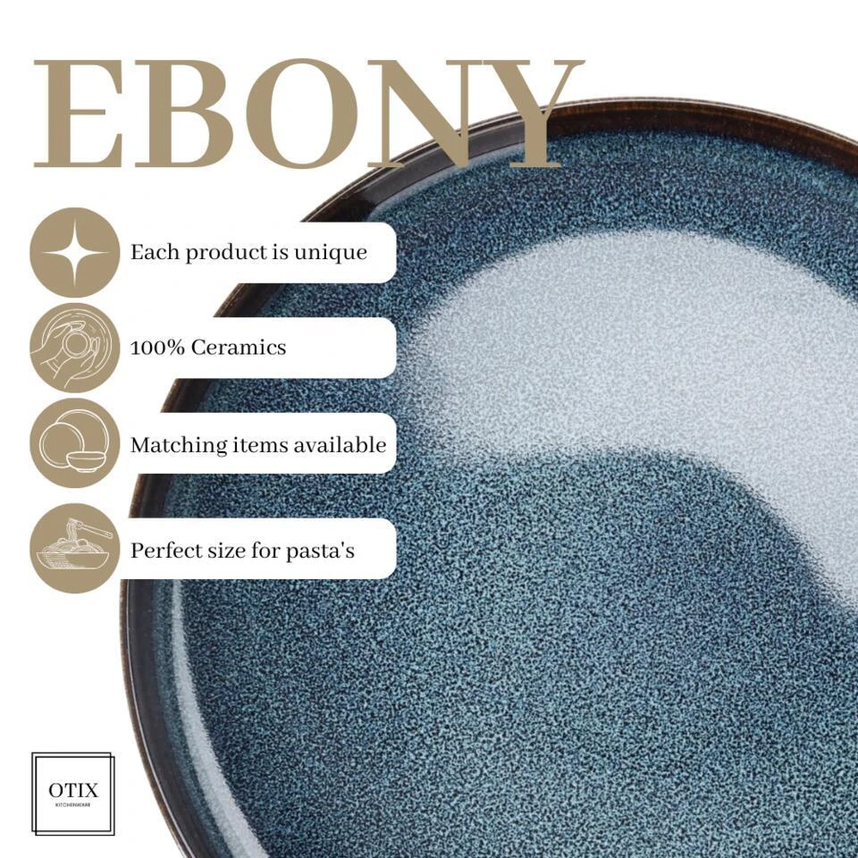 OTIX Dinerborden Bordenset 6 Persoons 26cm Blauw Aardewerk EBONY 8 OTIX Dinerborden Bordenset 6 Persoons 26cm Blauw Aardewerk EBONY - Afbeelding 8