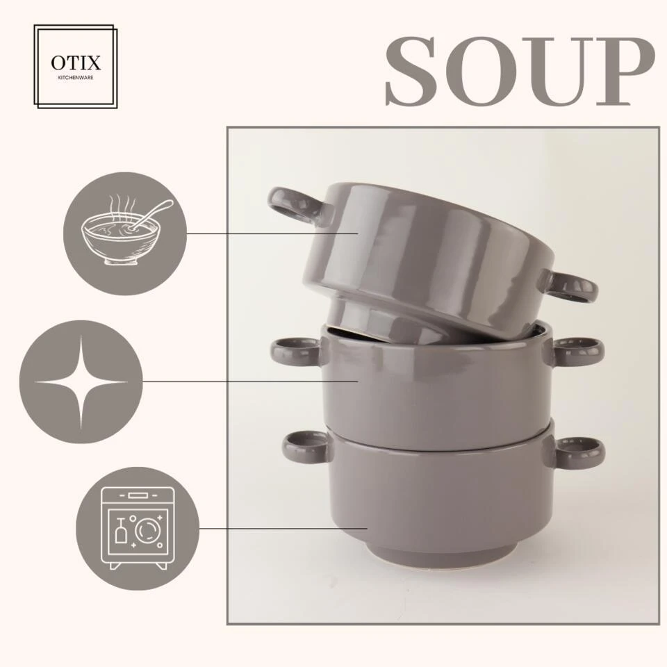 OTIX Soepkommen Met Oor 12 Stuks Grijs Soeptassen 510ml Aardewerk 9 OTIX Soepkommen Met Oor 12 Stuks Grijs Soeptassen 510ml Aardewerk - Afbeelding 9