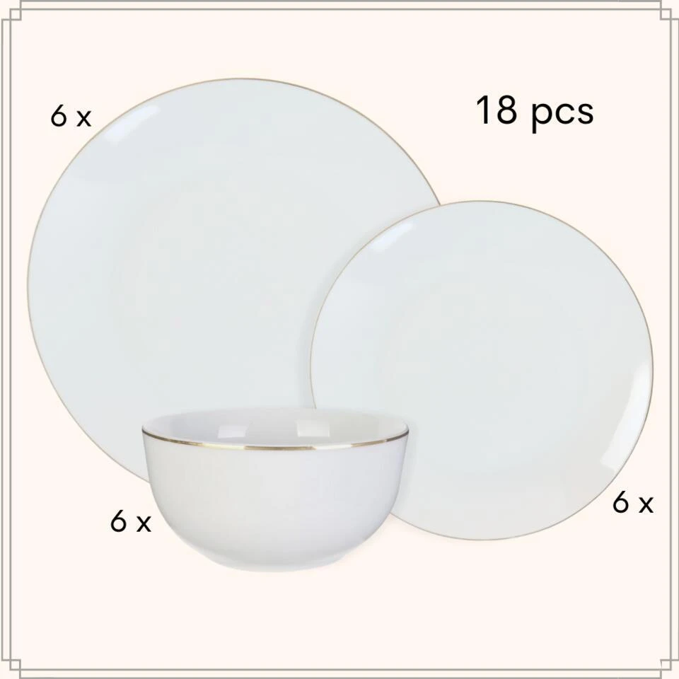 OTIX Serviesset Bordenset 6 Persoons 18-delig Wit Met Gouden Rand Porselein C... 9 OTIX Serviesset Bordenset 6 Persoons 18-delig Wit Met Gouden Rand Porselein C... - Afbeelding 9