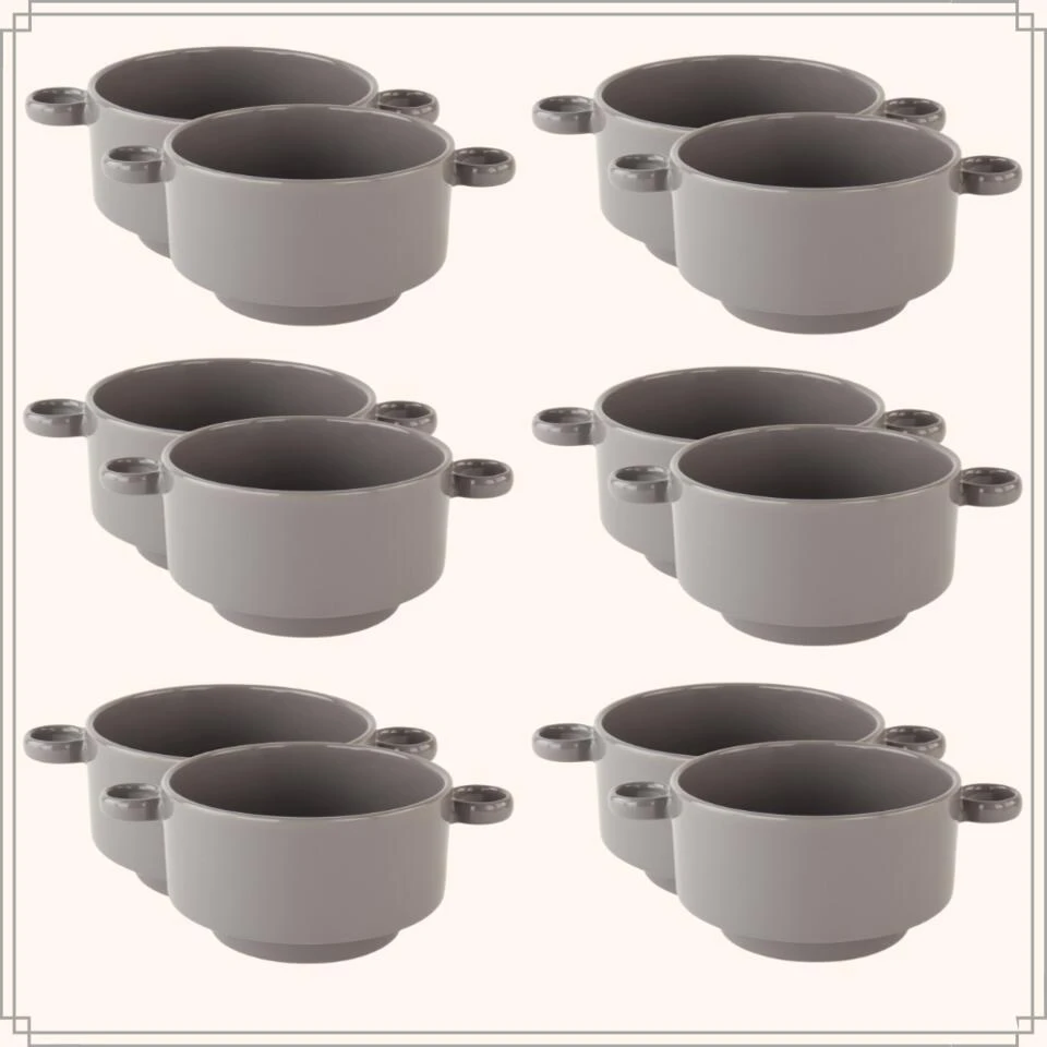 OTIX Soepkommen Met Oor 12 Stuks Grijs Soeptassen 510ml Aardewerk 2 OTIX Soepkommen Met Oor 12 Stuks Grijs Soeptassen 510ml Aardewerk - Afbeelding 2