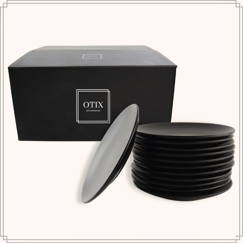 OTIX Ontbijtborden Bordenset Van 12 Stuks 21cm Zwart Aardewerk IVY 10 OTIX Ontbijtborden Bordenset Van 12 Stuks 21cm Zwart Aardewerk IVY - Afbeelding 10
