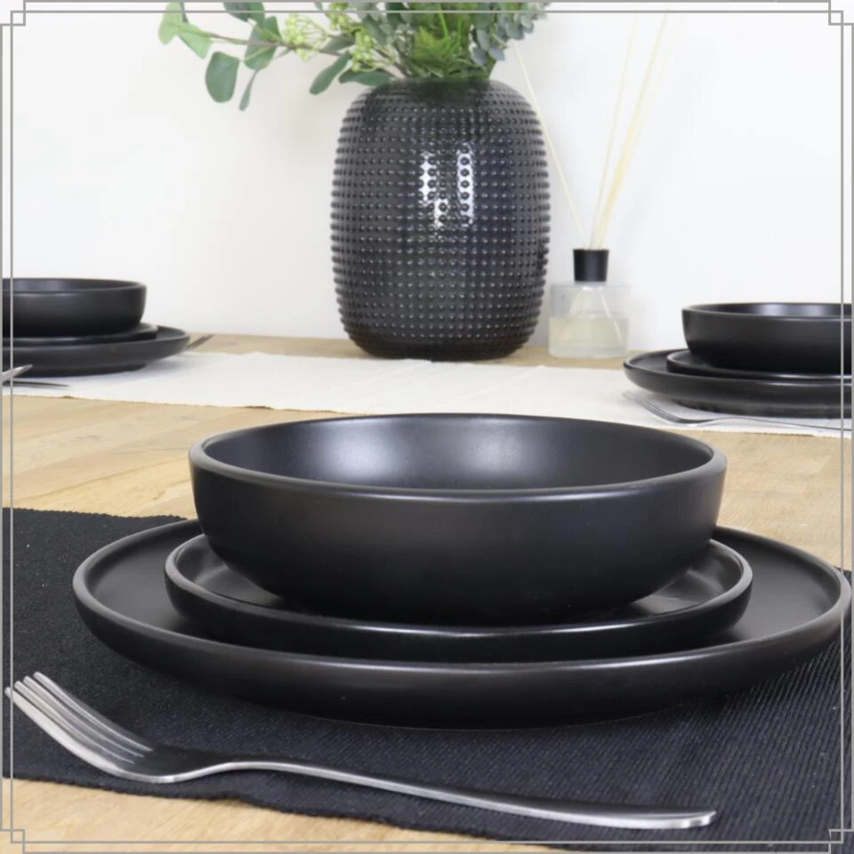 OTIX Dinerborden Bordenset 12 Persoons Zwart 27cm Keramiek WILLOW 2 OTIX Dinerborden Bordenset 12 Persoons Zwart 27cm Keramiek WILLOW - Afbeelding 2