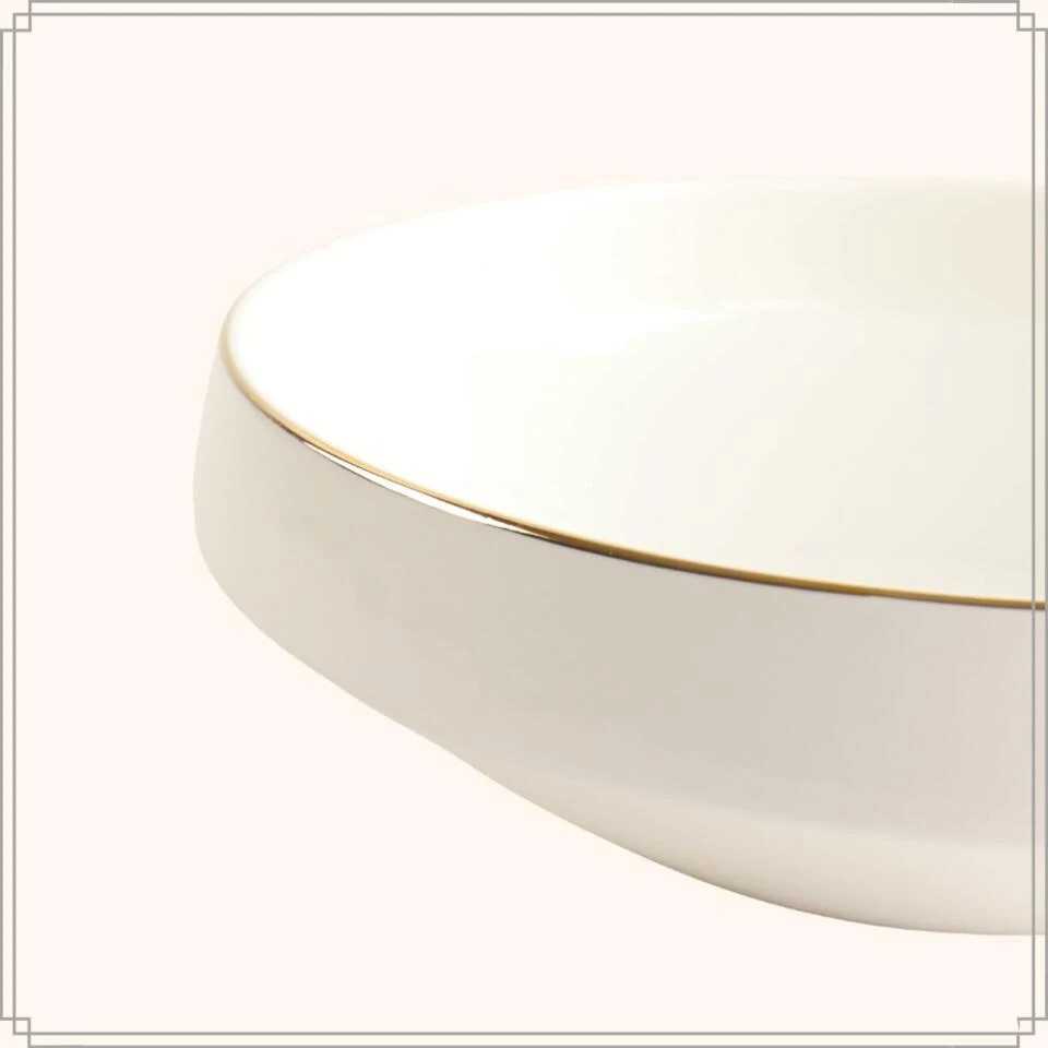 OTIX Saladeschaal Slakom Serveerschaal 25cm Wit Met Gouden Rand Porselein 6 OTIX Saladeschaal Slakom Serveerschaal 25cm Wit Met Gouden Rand Porselein - Afbeelding 6